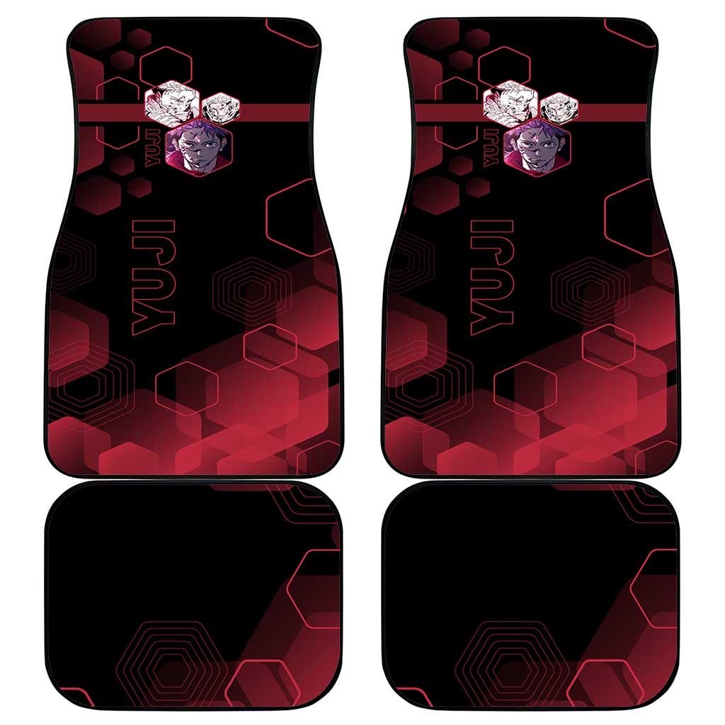 Yuji Itadori Jujutsu Kaisen Red Hexagon Design Car Mats with Sukuna Transformation and Manga Style Art - The Mazicc
