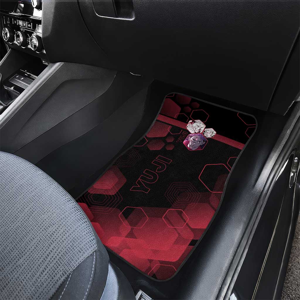 Yuji Itadori Jujutsu Kaisen Red Hexagon Design Car Mats with Sukuna Transformation and Manga Style Art - The Mazicc