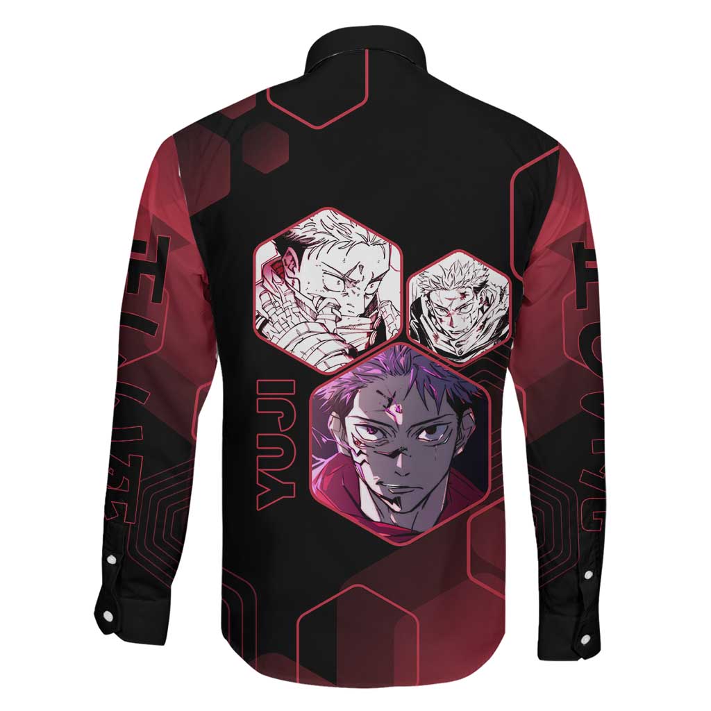 Yuji Itadori Jujutsu Kaisen Red Hexagon Design Family Matching Puletasi and Hawaiian Shirt with Sukuna Transformation and Manga Style Art