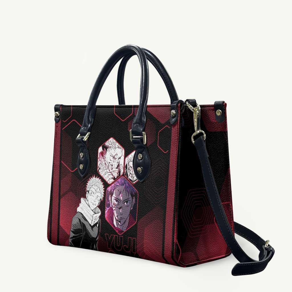 Yuji Itadori Jujutsu Kaisen Red Hexagon Design Leather Bag with Sukuna Transformation and Manga Style Art - The Mazicc