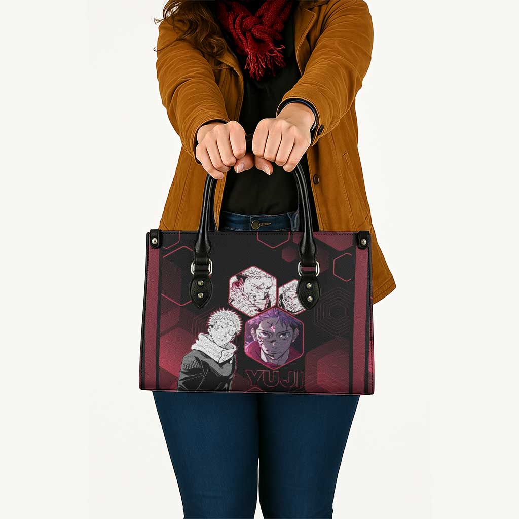 Yuji Itadori Jujutsu Kaisen Red Hexagon Design Leather Bag with Sukuna Transformation and Manga Style Art - The Mazicc
