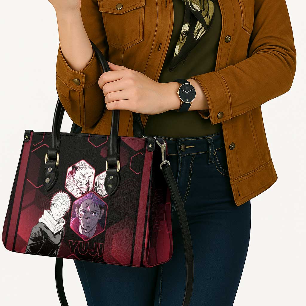 Yuji Itadori Jujutsu Kaisen Red Hexagon Design Leather Bag with Sukuna Transformation and Manga Style Art - The Mazicc