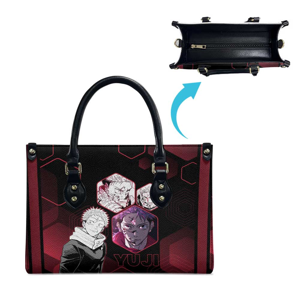 Yuji Itadori Jujutsu Kaisen Red Hexagon Design Leather Bag with Sukuna Transformation and Manga Style Art - The Mazicc