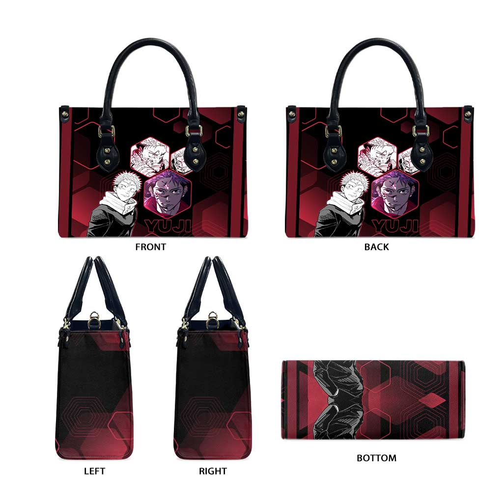 Yuji Itadori Jujutsu Kaisen Red Hexagon Design Leather Bag with Sukuna Transformation and Manga Style Art - The Mazicc