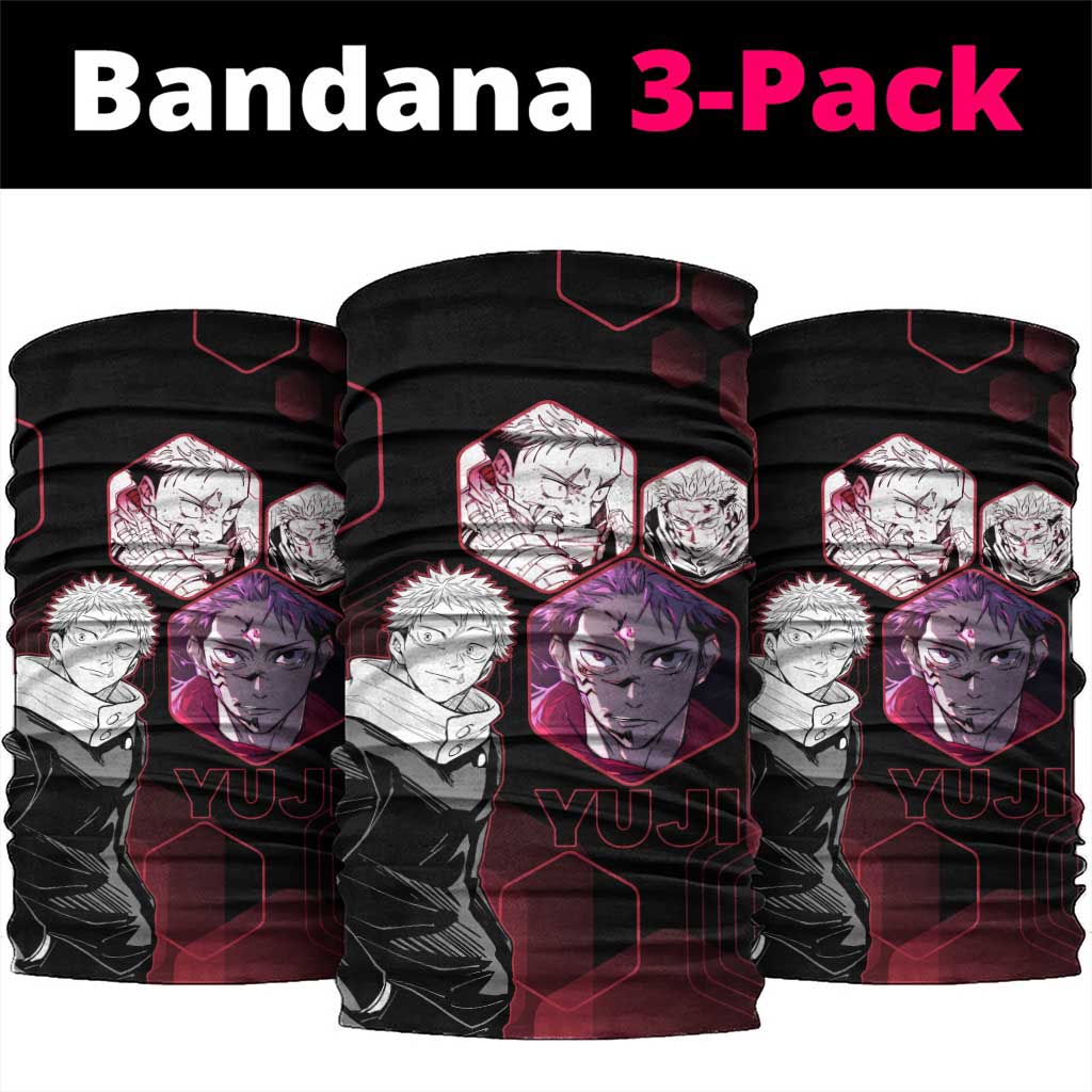 Yuji Itadori Jujutsu Kaisen Red Hexagon Design Neck Gaiter with Sukuna Transformation and Manga Style Art - The Mazicc