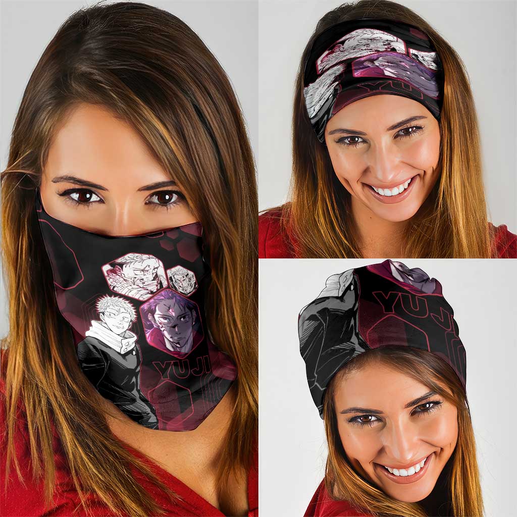 Yuji Itadori Jujutsu Kaisen Red Hexagon Design Neck Gaiter with Sukuna Transformation and Manga Style Art - The Mazicc