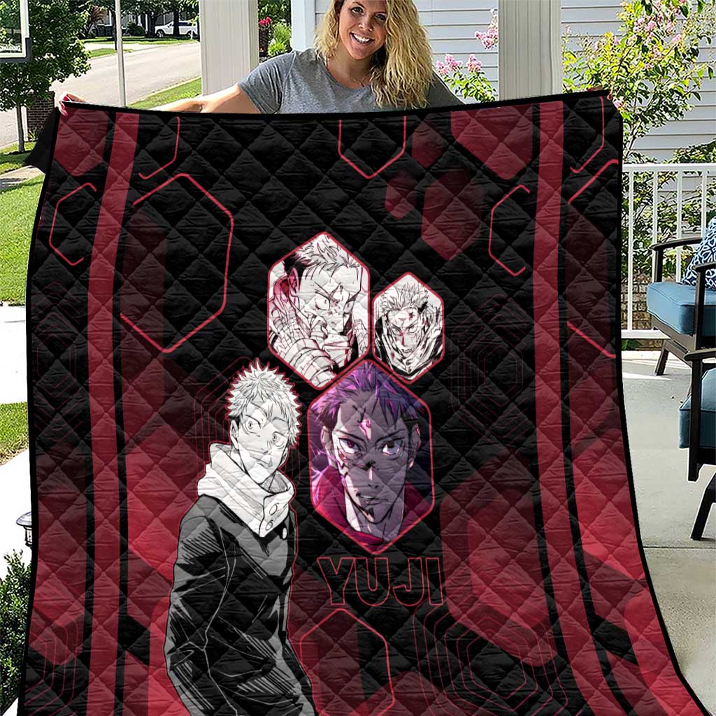 Yuji Itadori Jujutsu Kaisen Red Hexagon Design Quilt with Sukuna Transformation and Manga Style Art - The Mazicc