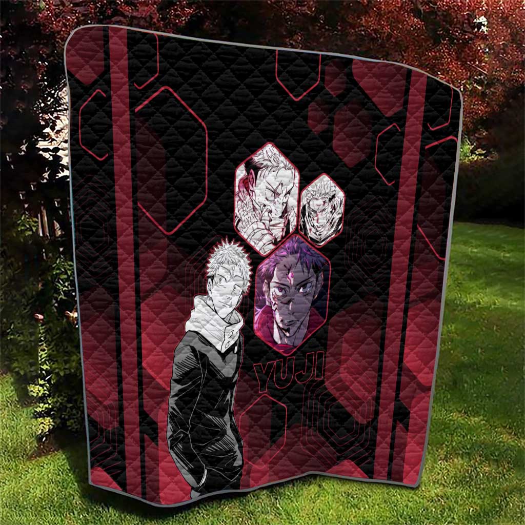 Yuji Itadori Jujutsu Kaisen Red Hexagon Design Quilt with Sukuna Transformation and Manga Style Art - The Mazicc
