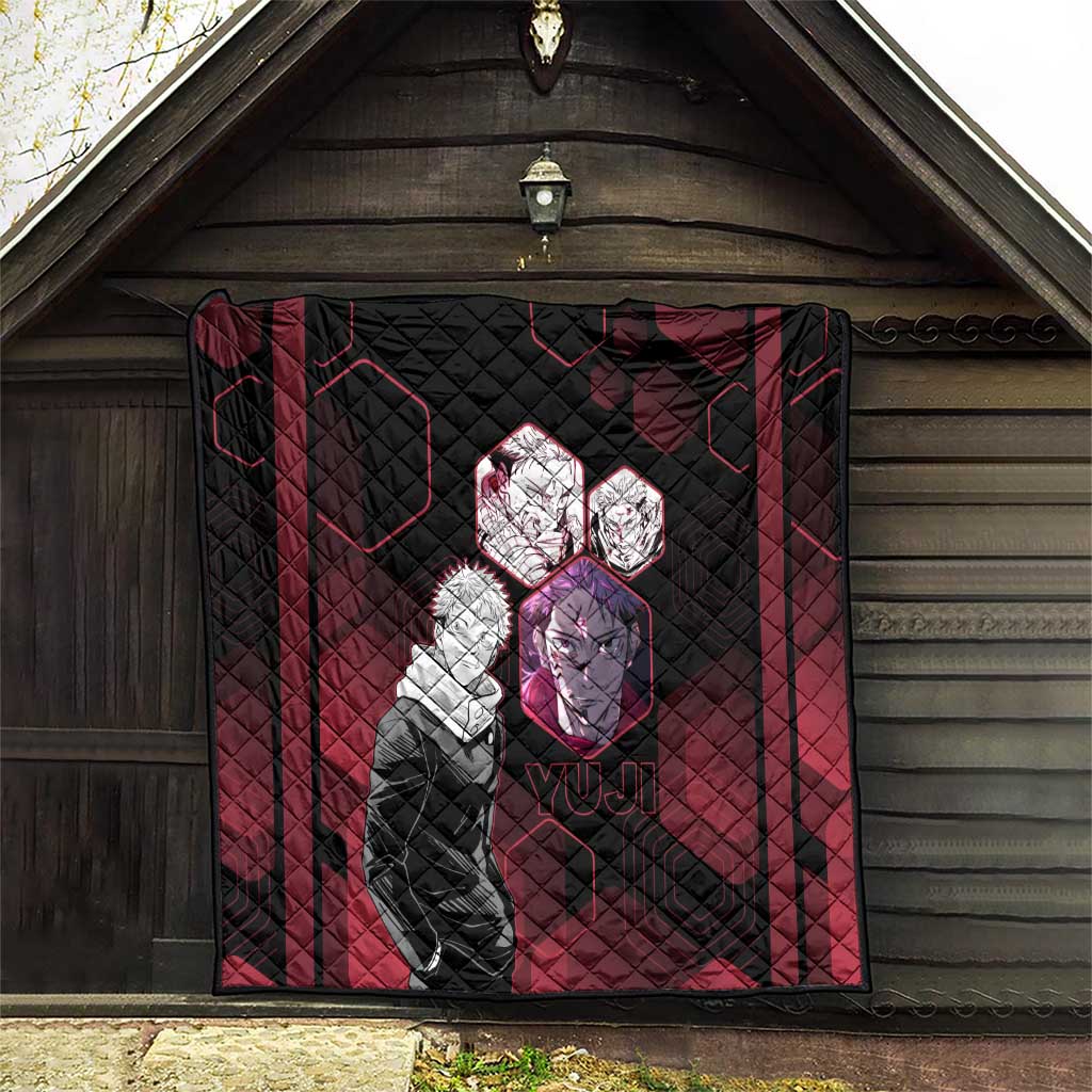 Yuji Itadori Jujutsu Kaisen Red Hexagon Design Quilt with Sukuna Transformation and Manga Style Art - The Mazicc