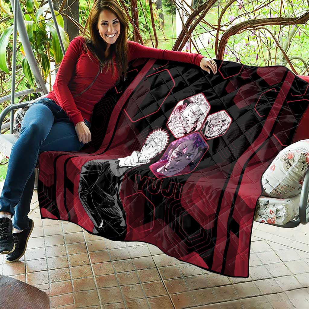 Yuji Itadori Jujutsu Kaisen Red Hexagon Design Quilt with Sukuna Transformation and Manga Style Art - The Mazicc