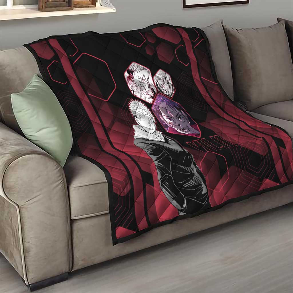 Yuji Itadori Jujutsu Kaisen Red Hexagon Design Quilt with Sukuna Transformation and Manga Style Art - The Mazicc