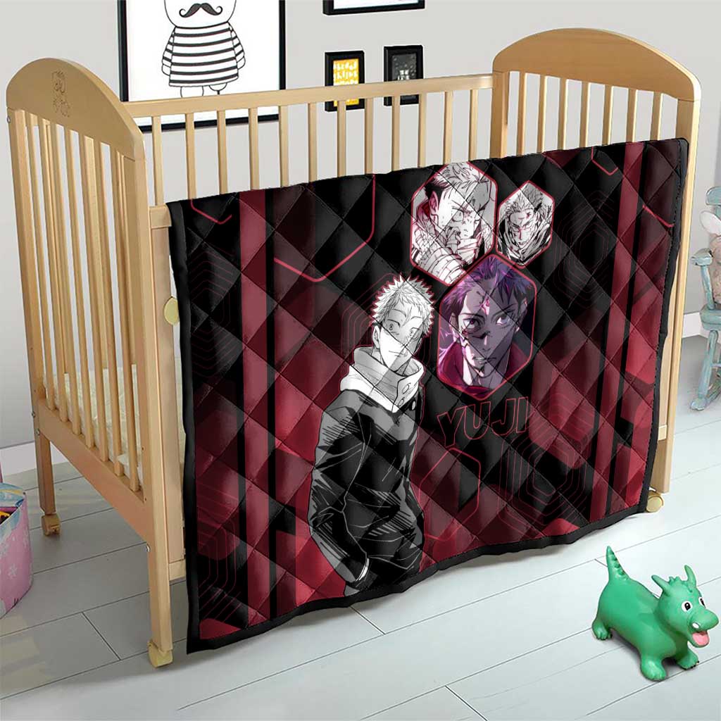 Yuji Itadori Jujutsu Kaisen Red Hexagon Design Quilt with Sukuna Transformation and Manga Style Art - The Mazicc