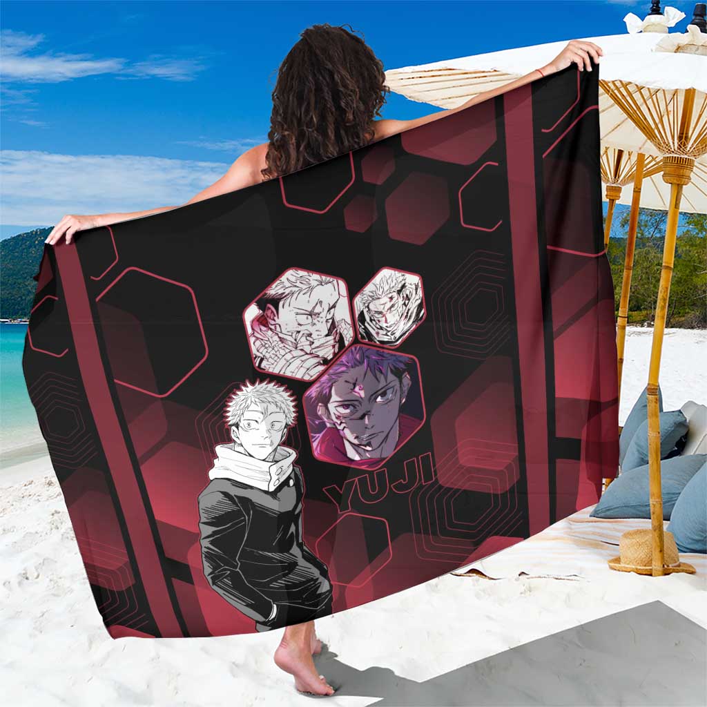 Yuji Itadori Jujutsu Kaisen Red Hexagon Design Sarong with Sukuna Transformation and Manga Style Art - The Mazicc