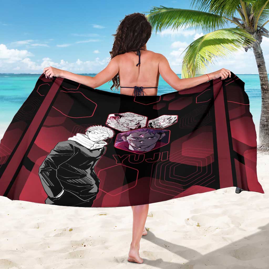 Yuji Itadori Jujutsu Kaisen Red Hexagon Design Sarong with Sukuna Transformation and Manga Style Art - The Mazicc
