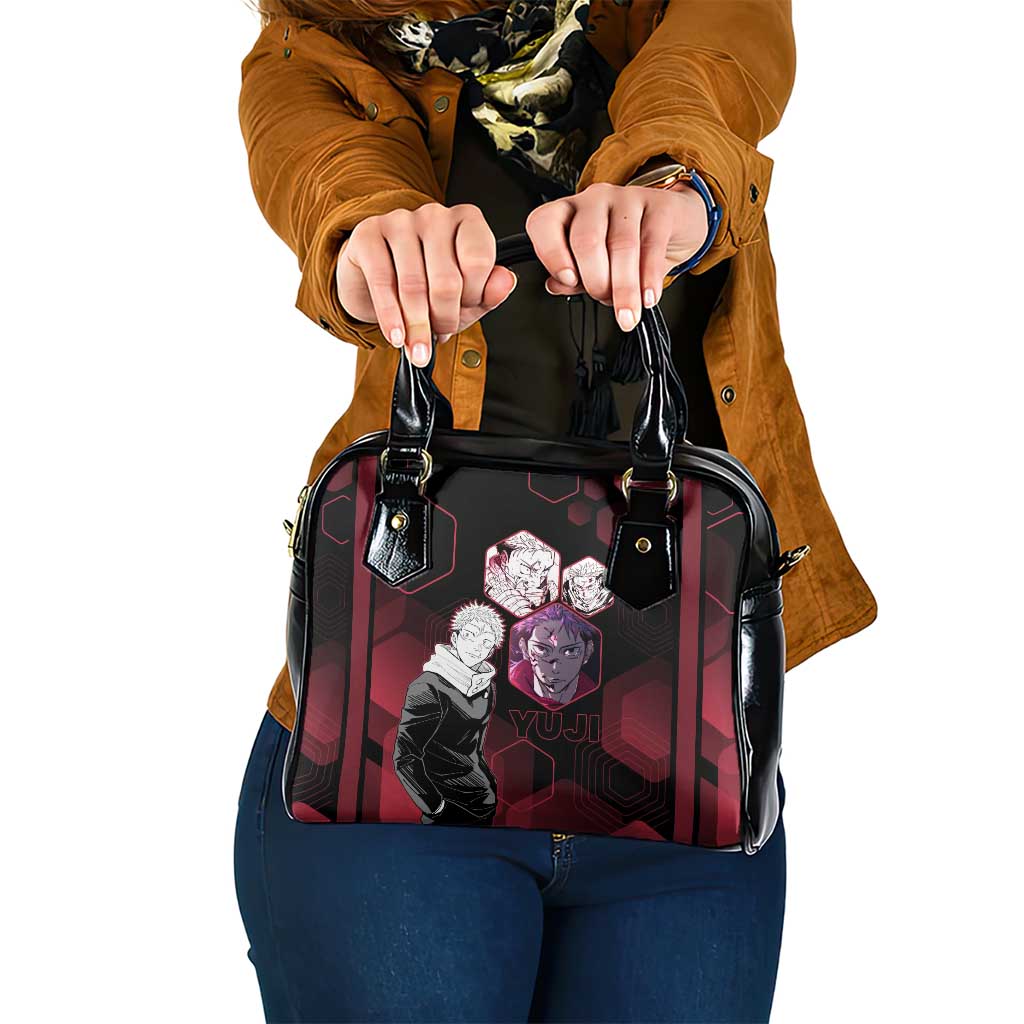 Yuji Itadori Jujutsu Kaisen Red Hexagon Design Shoulder Handbag with Sukuna Transformation and Manga Style Art - The Mazicc