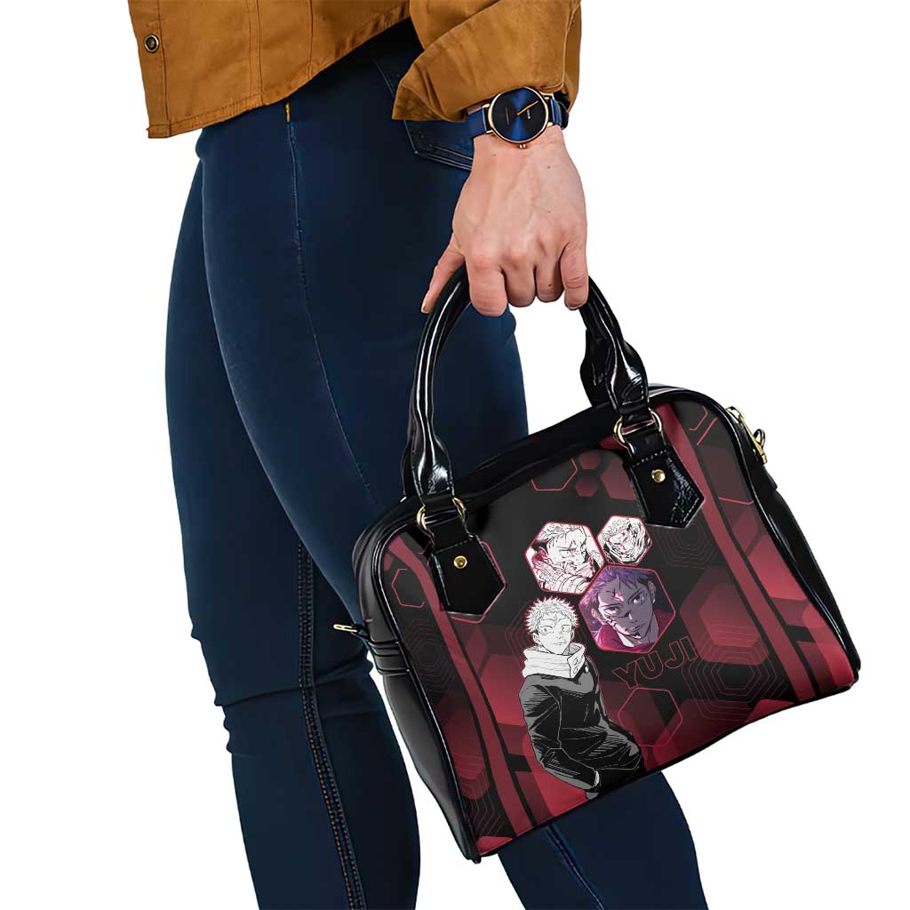 Yuji Itadori Jujutsu Kaisen Red Hexagon Design Shoulder Handbag with Sukuna Transformation and Manga Style Art - The Mazicc