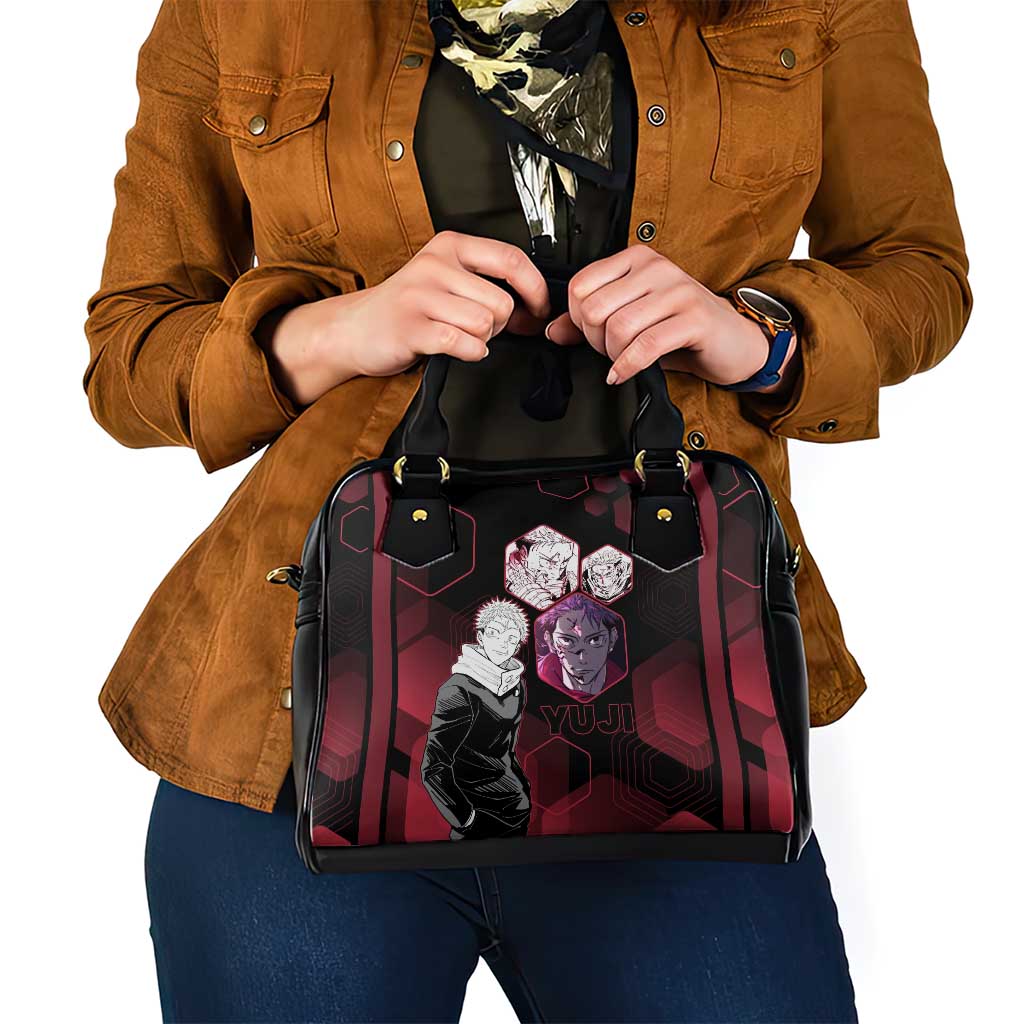 Yuji Itadori Jujutsu Kaisen Red Hexagon Design Shoulder Handbag with Sukuna Transformation and Manga Style Art - The Mazicc