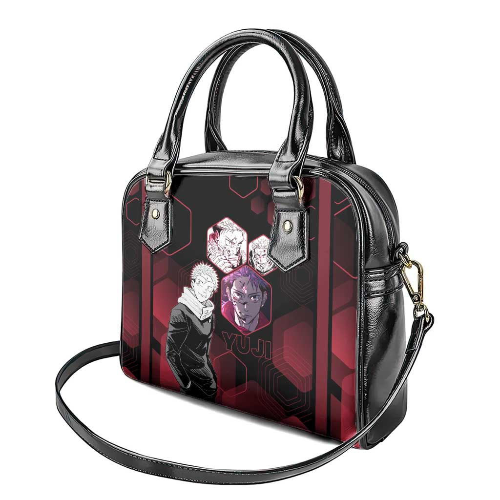 Yuji Itadori Jujutsu Kaisen Red Hexagon Design Shoulder Handbag with Sukuna Transformation and Manga Style Art - The Mazicc