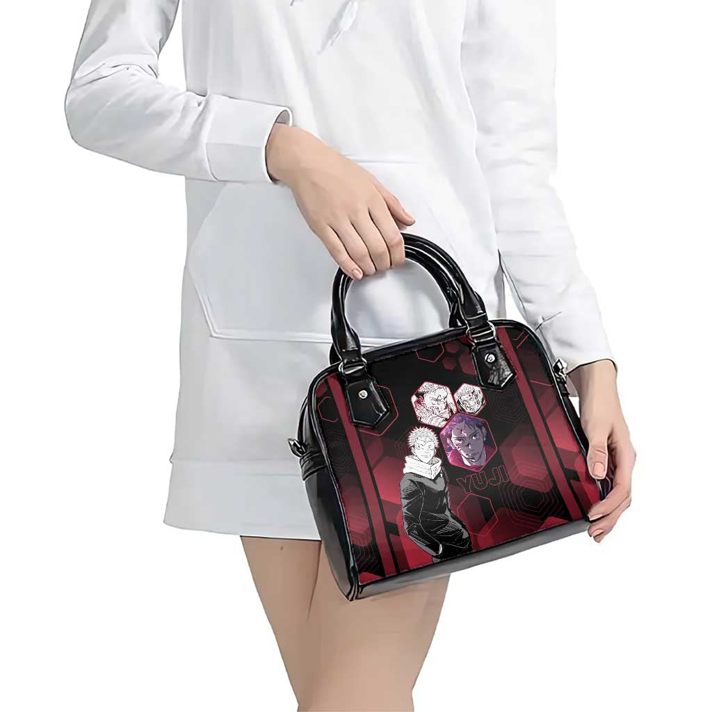 Yuji Itadori Jujutsu Kaisen Red Hexagon Design Shoulder Handbag with Sukuna Transformation and Manga Style Art - The Mazicc