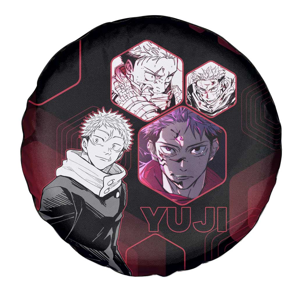 Yuji Itadori Jujutsu Kaisen Red Hexagon Design Spare Tire Cover with Sukuna Transformation and Manga Style Art - The Mazicc