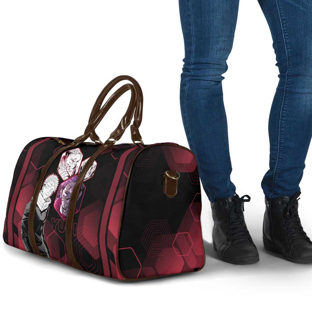 Yuji Itadori Jujutsu Kaisen Red Hexagon Design Travel Bag with Sukuna Transformation and Manga Style Art - The Mazicc