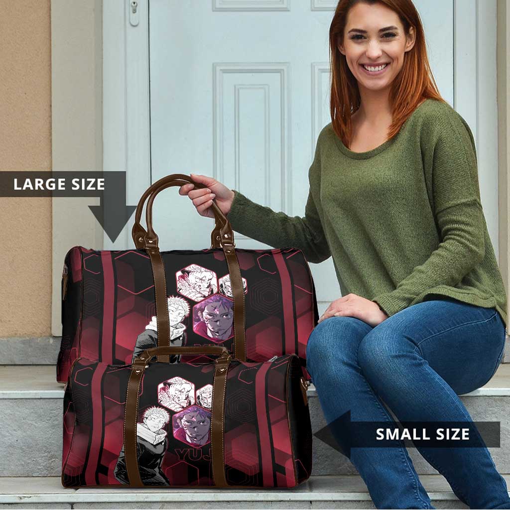Yuji Itadori Jujutsu Kaisen Red Hexagon Design Travel Bag with Sukuna Transformation and Manga Style Art - The Mazicc