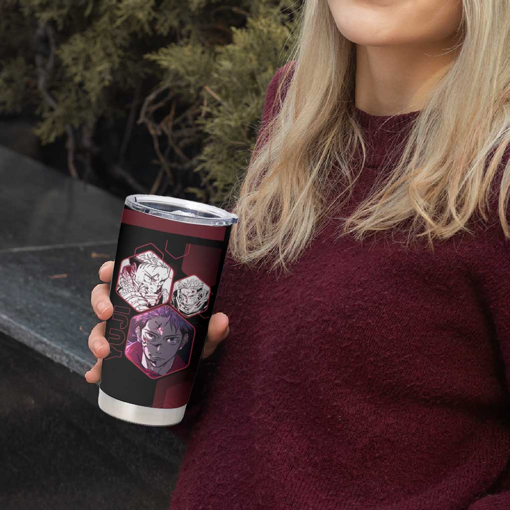 Yuji Itadori Jujutsu Kaisen Red Hexagon Design Tumbler Cup with Sukuna Transformation and Manga Style Art - The Mazicc