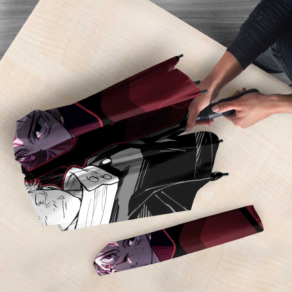 Yuji Itadori Jujutsu Kaisen Red Hexagon Design Umbrella with Sukuna Transformation and Manga Style Art - The Mazicc