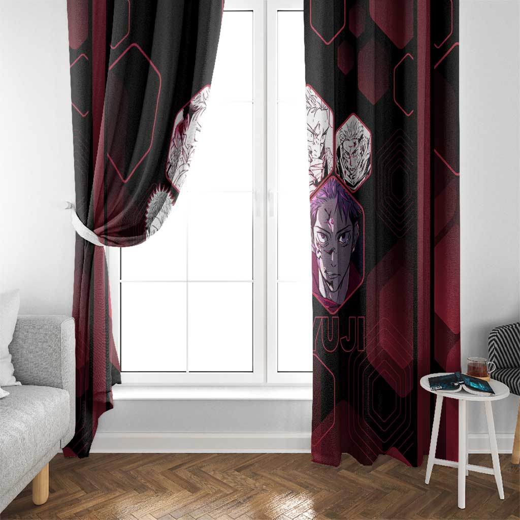 Yuji Itadori Jujutsu Kaisen Red Hexagon Design Window Curtain with Sukuna Transformation and Manga Style Art - The Mazicc