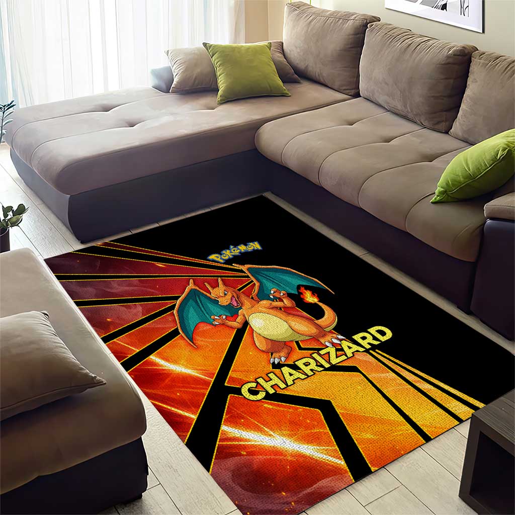 Charizard Poké Area Rug Retro Comic Style Explosion