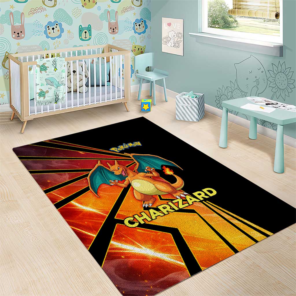 Charizard Poké Area Rug Retro Comic Style Explosion