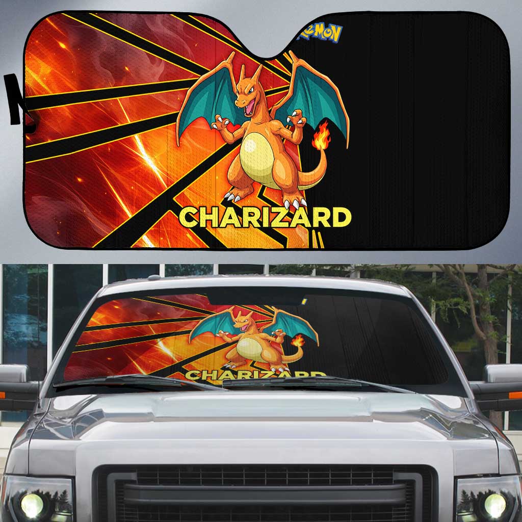 Charizard Poké Auto Sun Shade Retro Comic Style Explosion