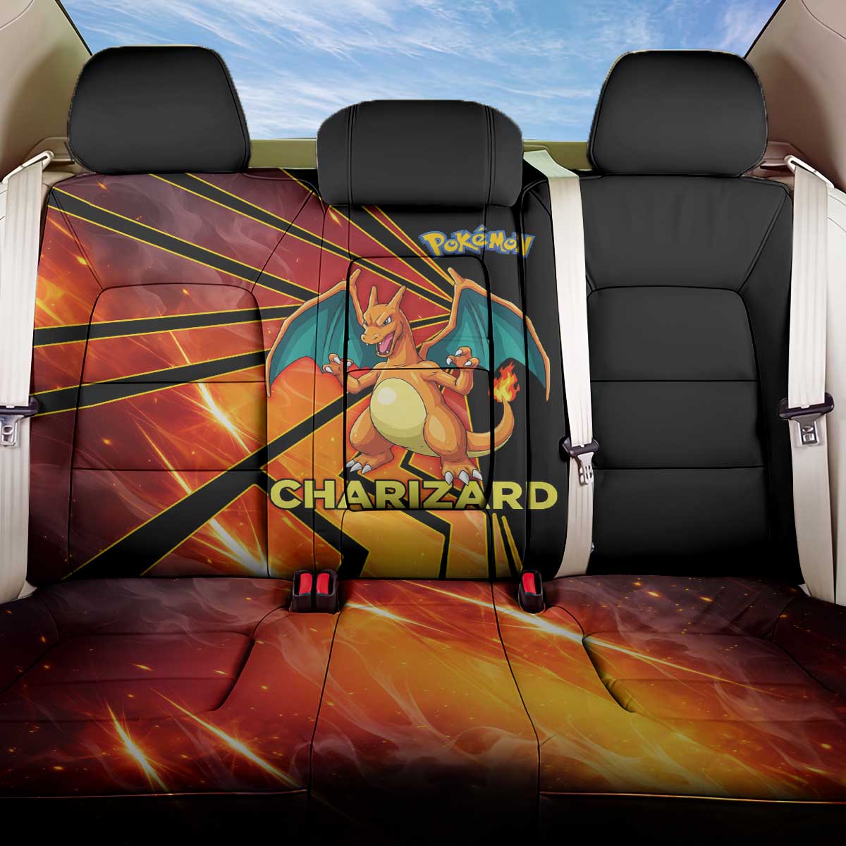 Charizard Poké Back Car Seat Cover Retro Comic Style Explosion