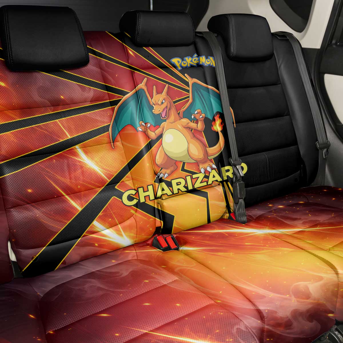 Charizard Poké Back Car Seat Cover Retro Comic Style Explosion