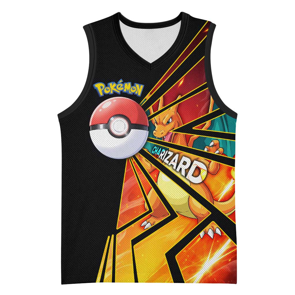 Charizard Poké Basketball Jersey Retro Comic Style Explosion