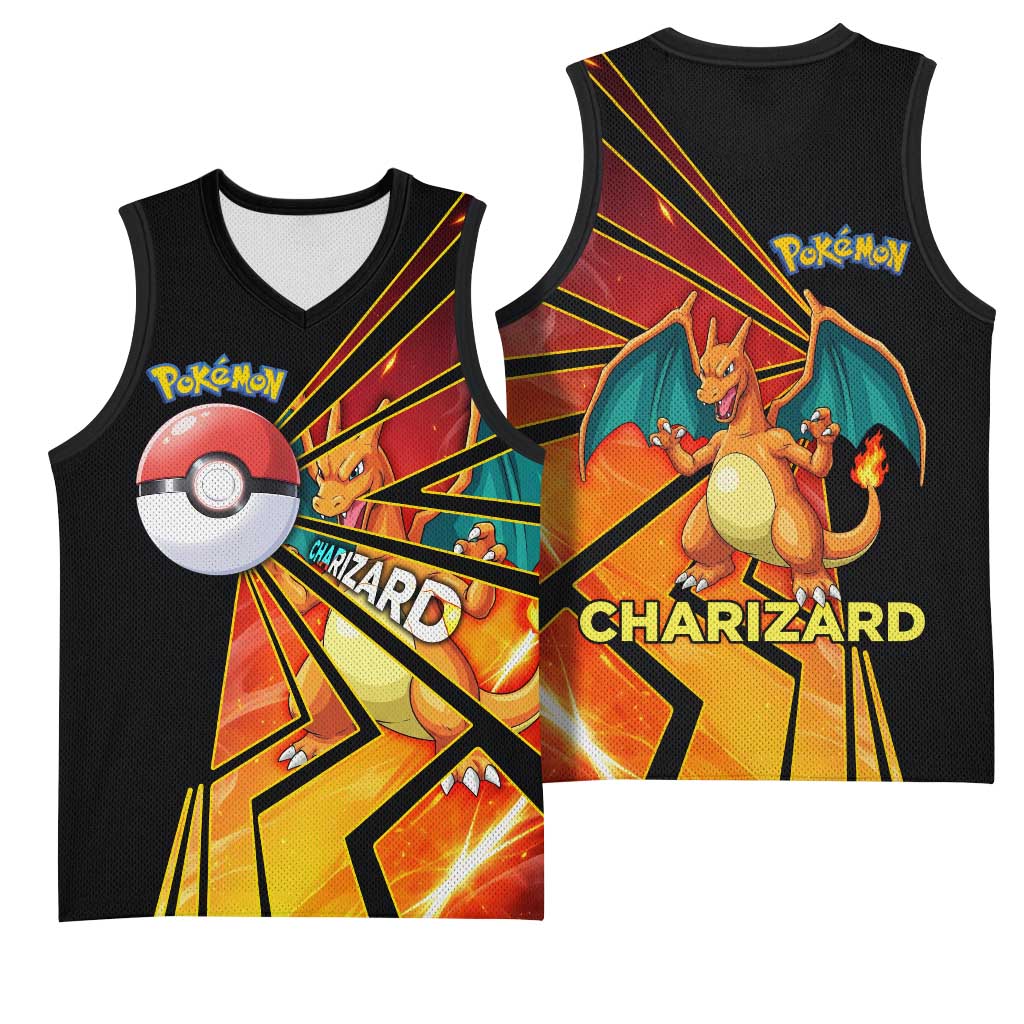Charizard Poké Basketball Jersey Retro Comic Style Explosion