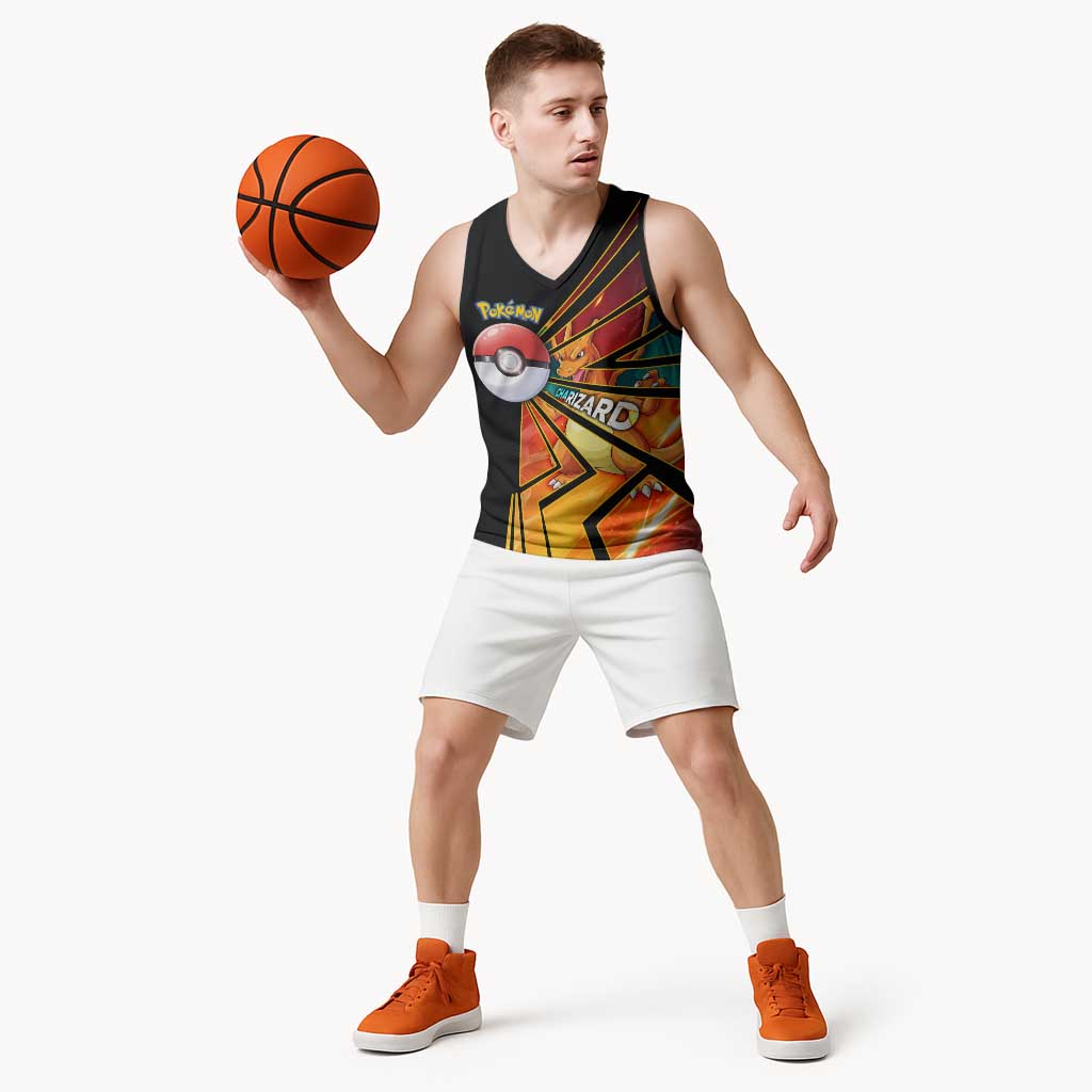 Charizard Poké Basketball Jersey Retro Comic Style Explosion