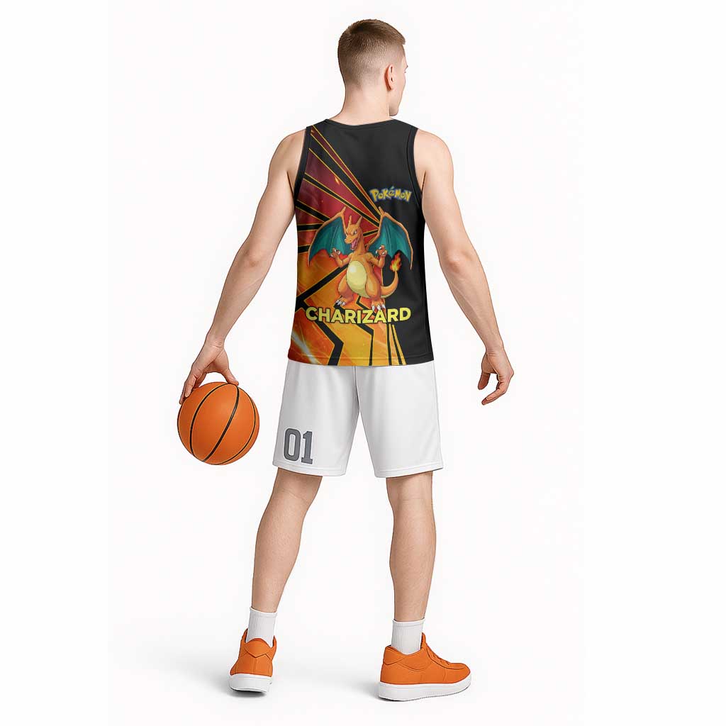 Charizard Poké Basketball Jersey Retro Comic Style Explosion