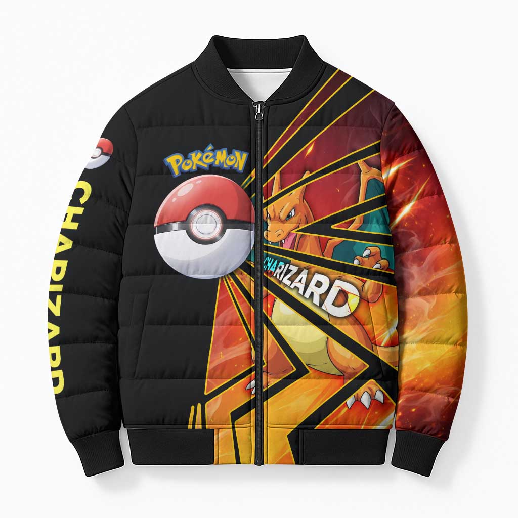 Charizard Poké Bomber Puffer Jacket Retro Comic Style Explosion