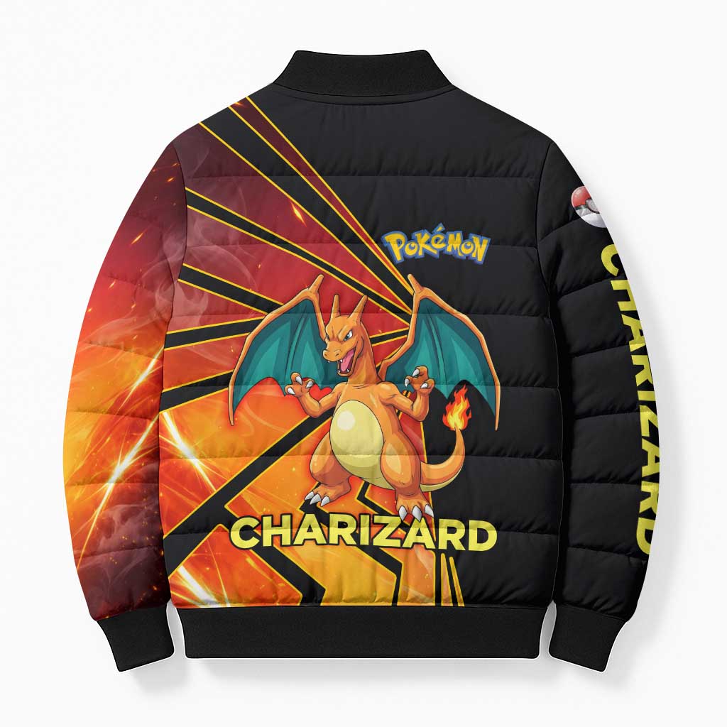Charizard Poké Bomber Puffer Jacket Retro Comic Style Explosion