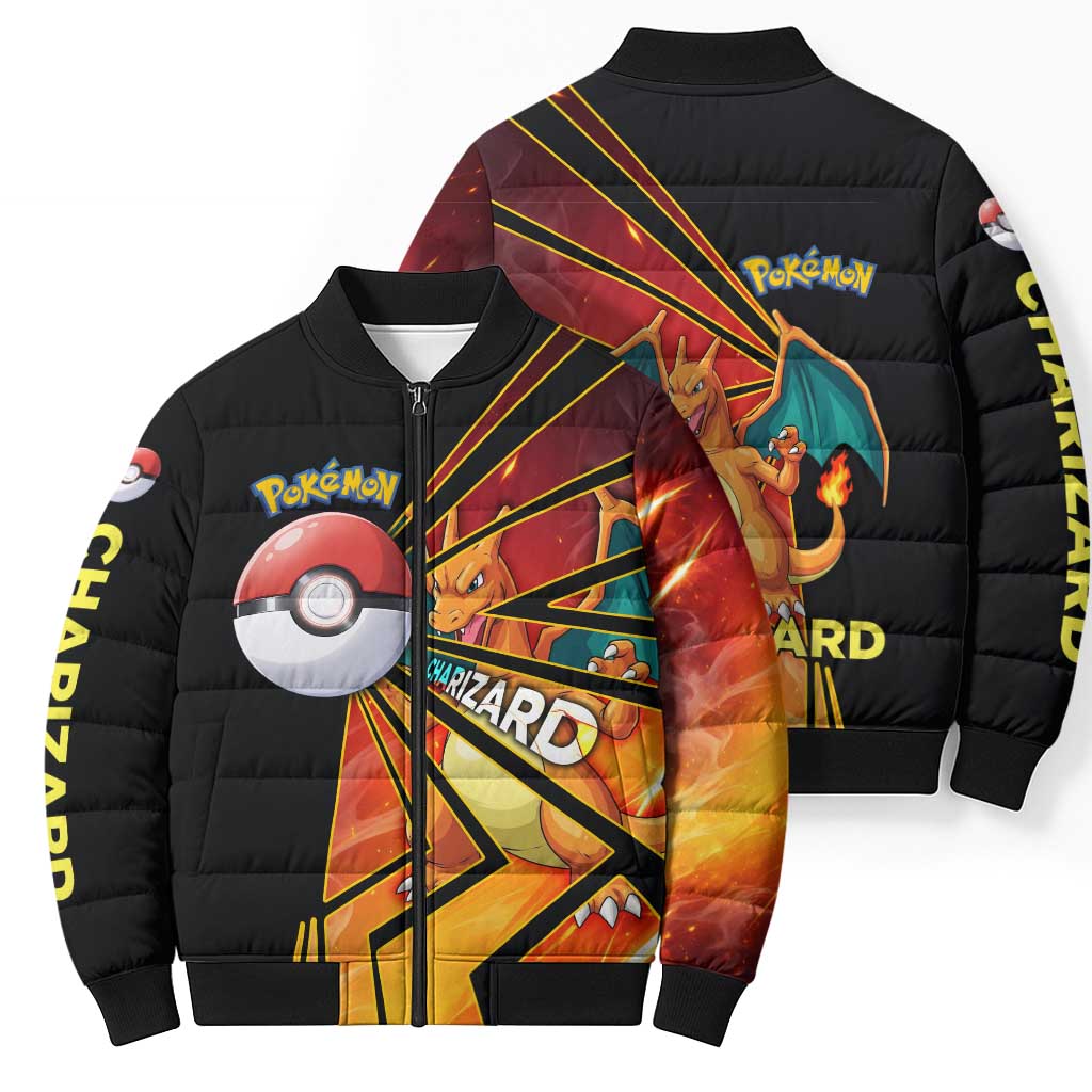 Charizard Poké Bomber Puffer Jacket Retro Comic Style Explosion