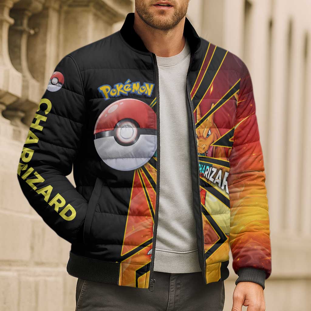Charizard Poké Bomber Puffer Jacket Retro Comic Style Explosion