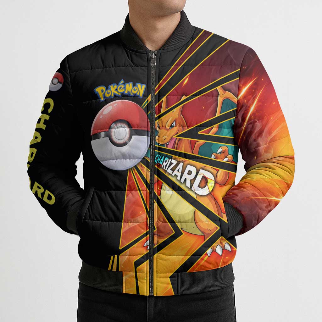 Charizard Poké Bomber Puffer Jacket Retro Comic Style Explosion