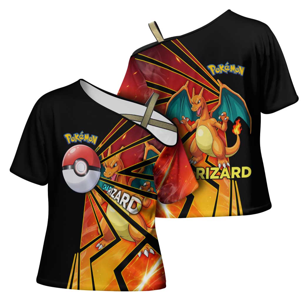 Charizard Poké Cross Shoulder Shirt Retro Comic Style Explosion