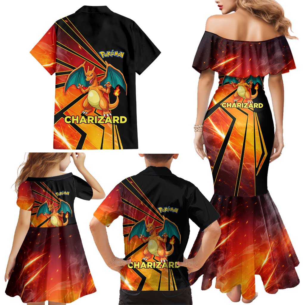 Charizard Poké Family Matching Mermaid Dress and Hawaiian Shirt Retro Comic Style Explosion