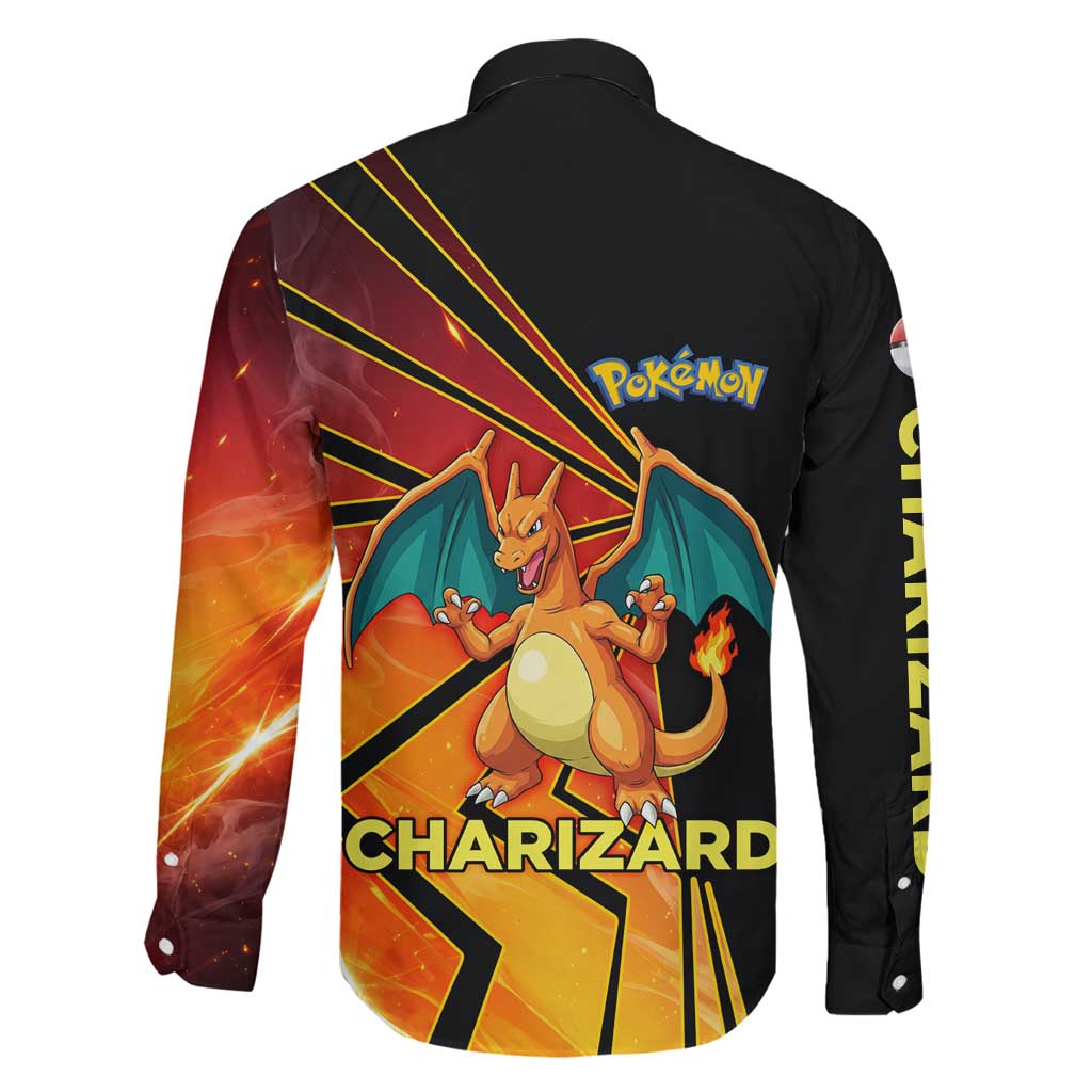Charizard Poké Family Matching Off The Shoulder Long Sleeve Dress and Hawaiian Shirt Retro Comic Style Explosion