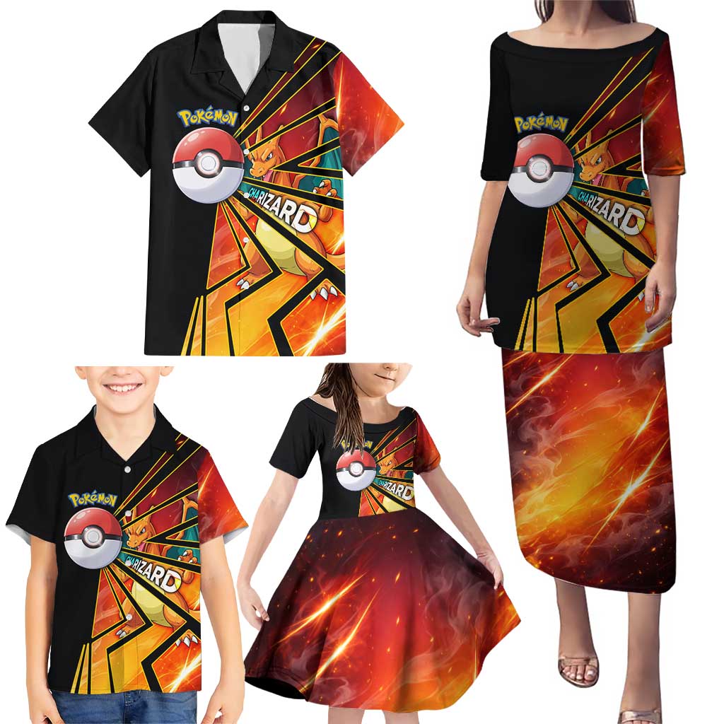 Charizard Poké Family Matching Puletasi and Hawaiian Shirt Retro Comic Style Explosion