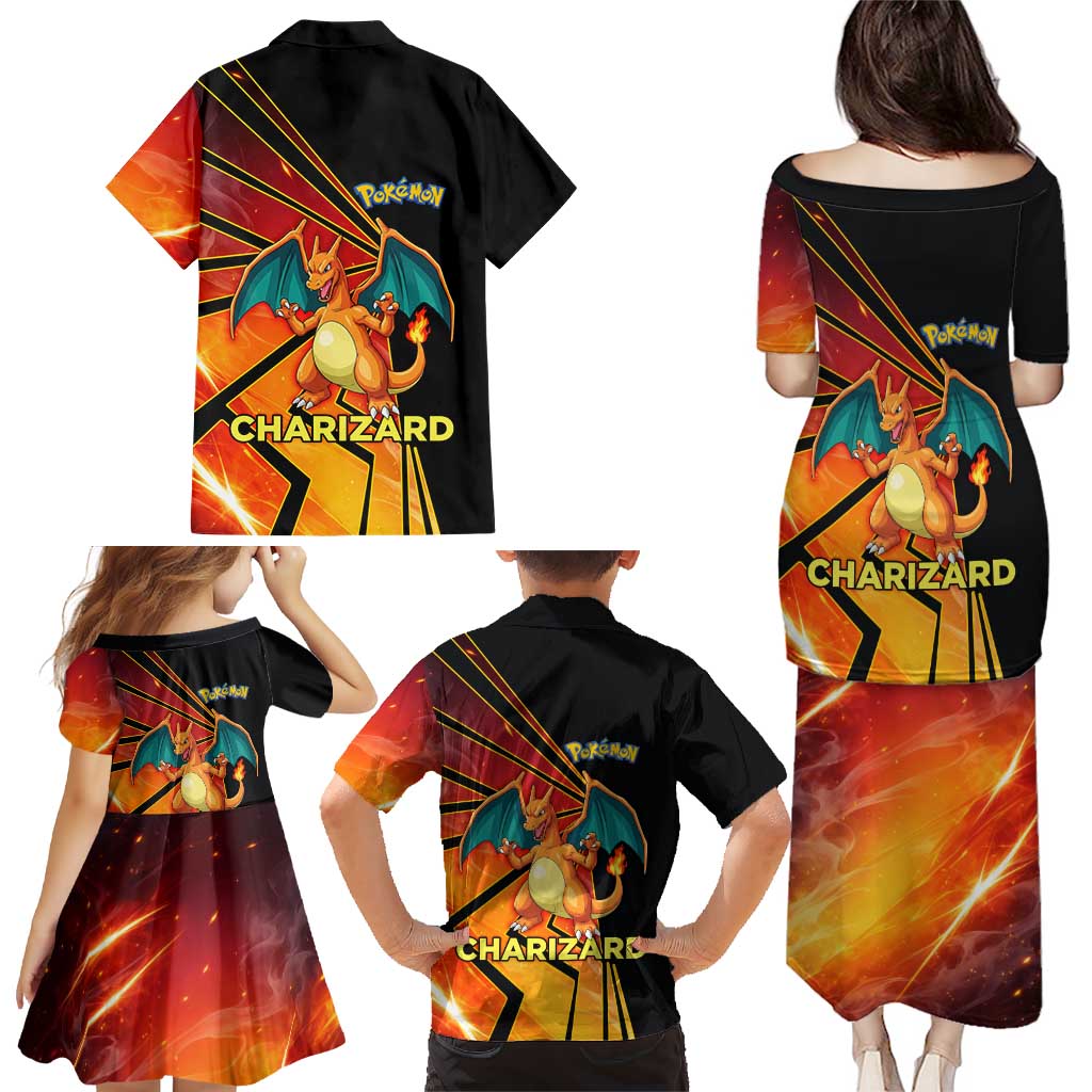 Charizard Poké Family Matching Puletasi and Hawaiian Shirt Retro Comic Style Explosion