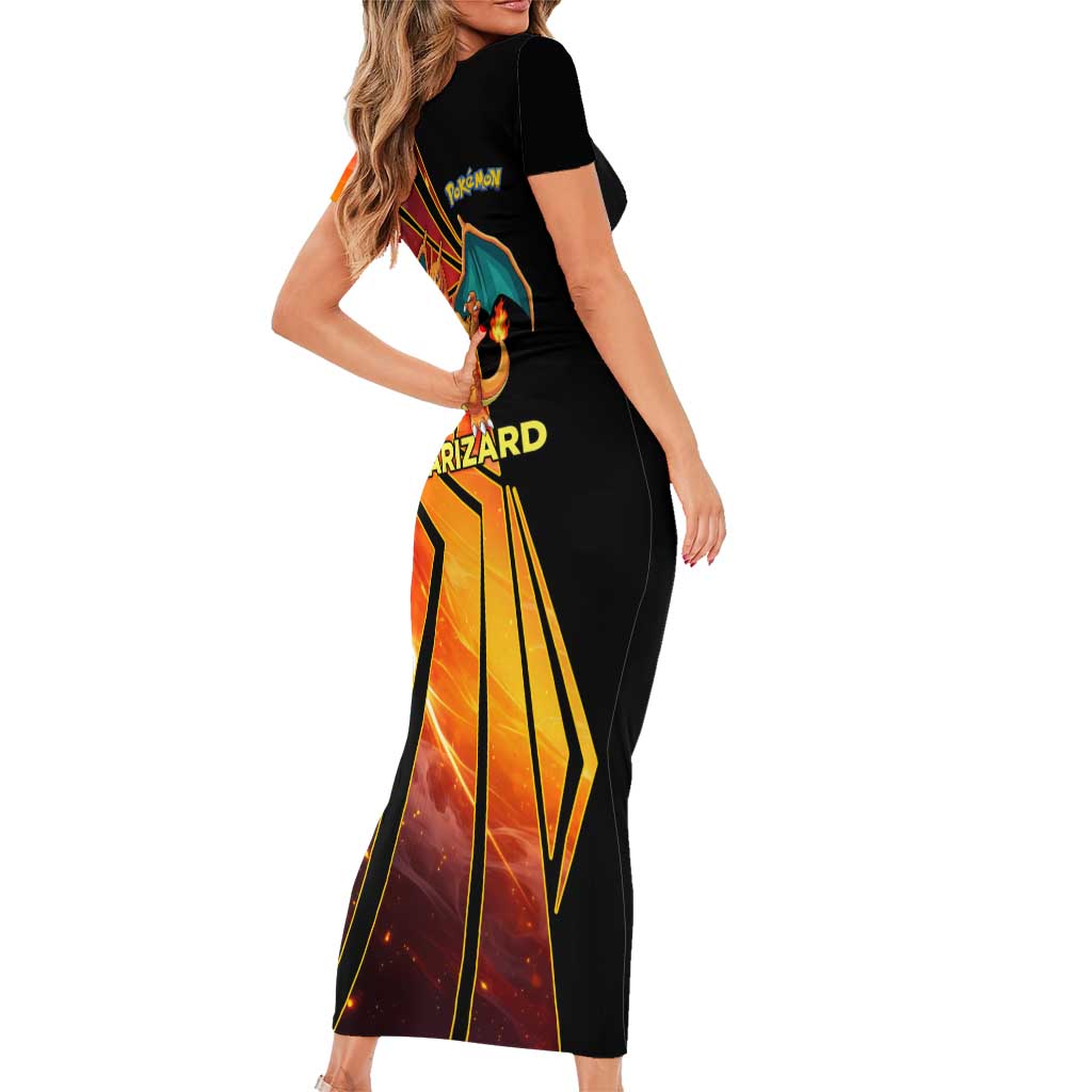 Charizard Poké Family Matching Short Sleeve Bodycon Dress and Hawaiian Shirt Retro Comic Style Explosion