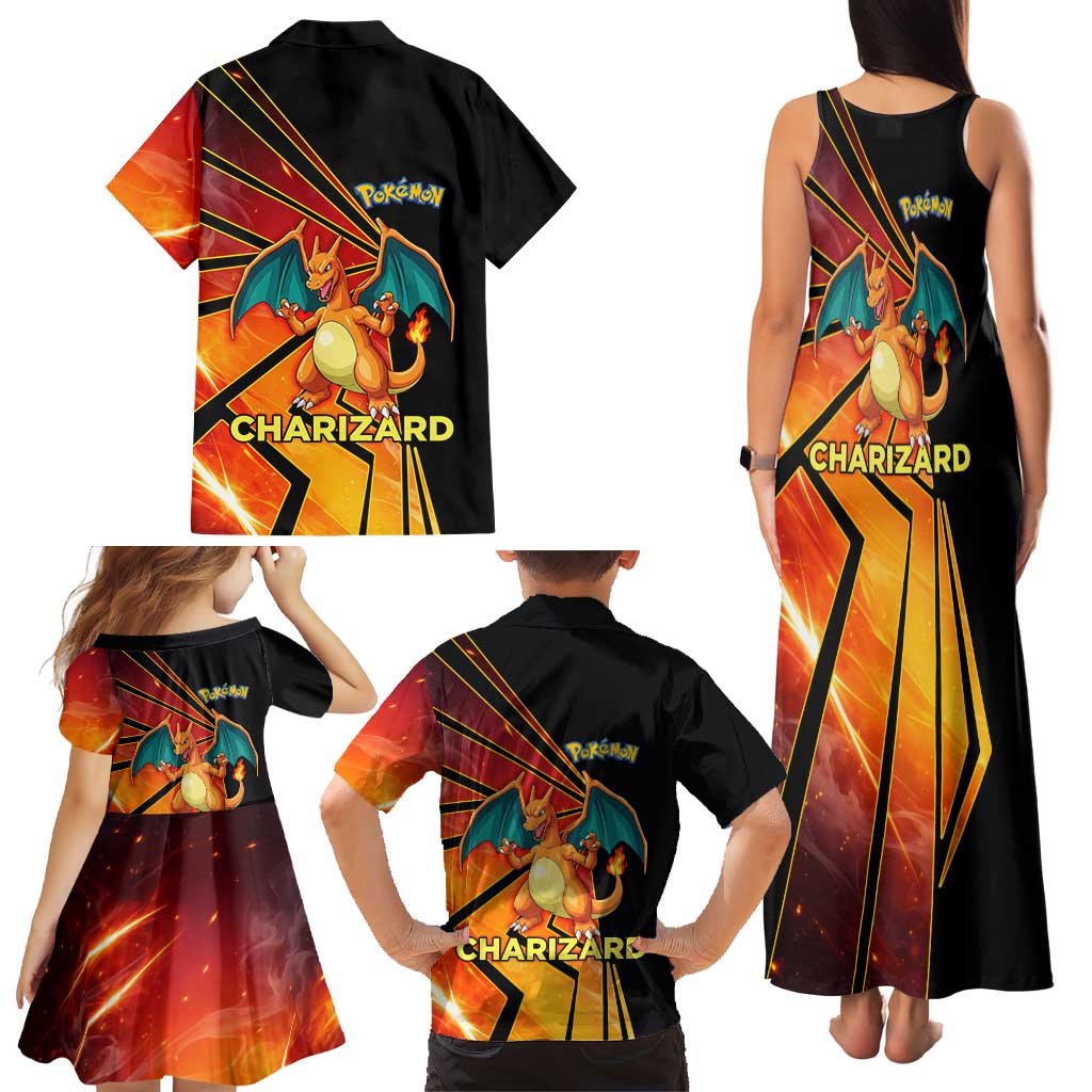 Charizard Poké Family Matching Tank Maxi Dress and Hawaiian Shirt Retro Comic Style Explosion